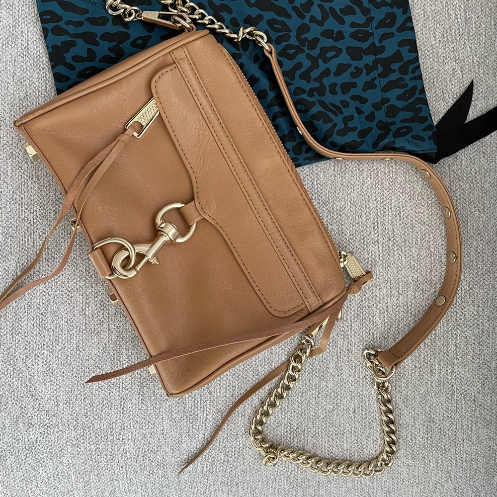 Rebecca Minkoff Tan Leather Crossbody with Gold Chain